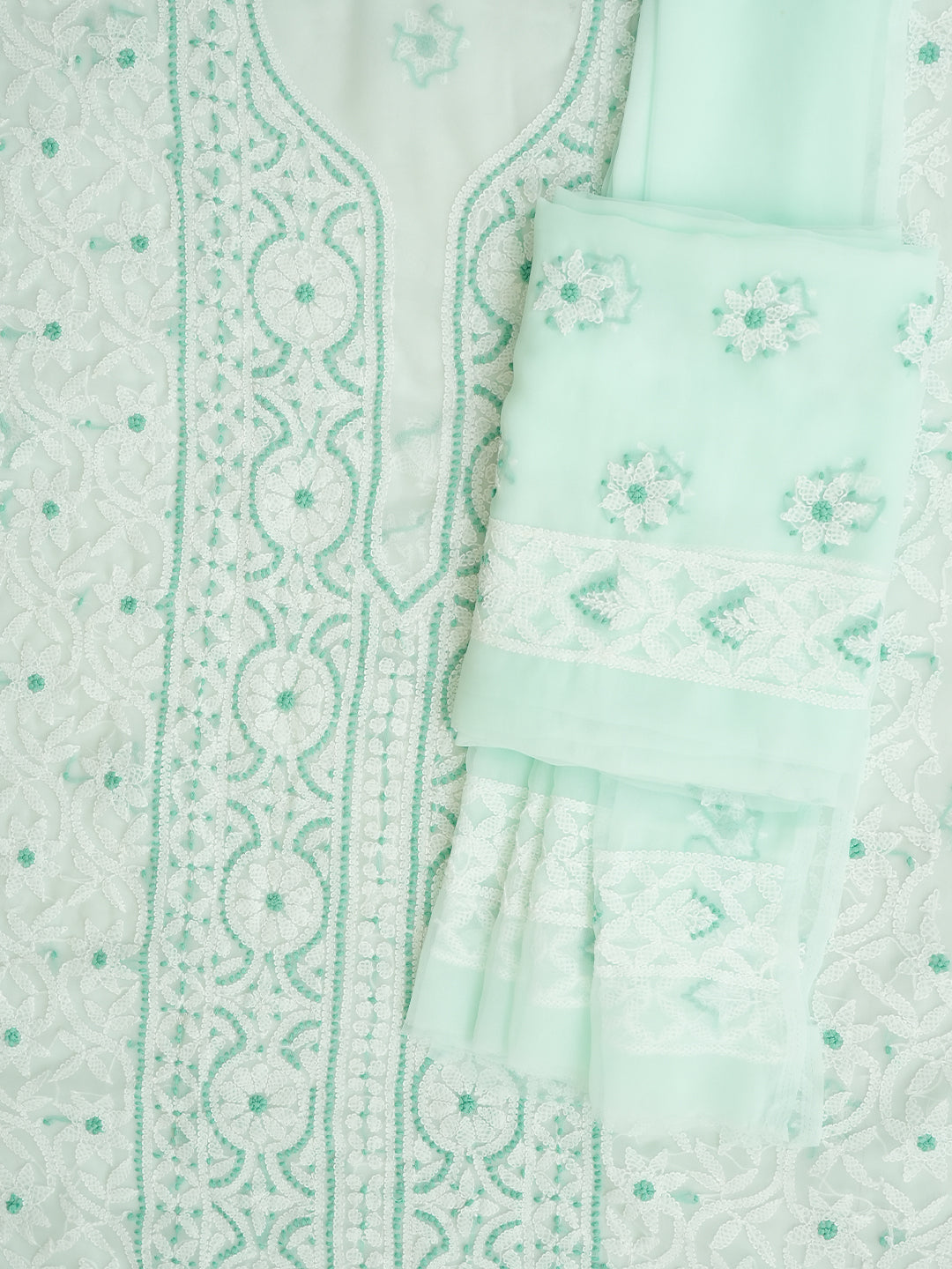Ada Hand Embroidered Sea Green Faux Georgette Lucknowi Chikankari Unstitched Suit Piece 01A977933