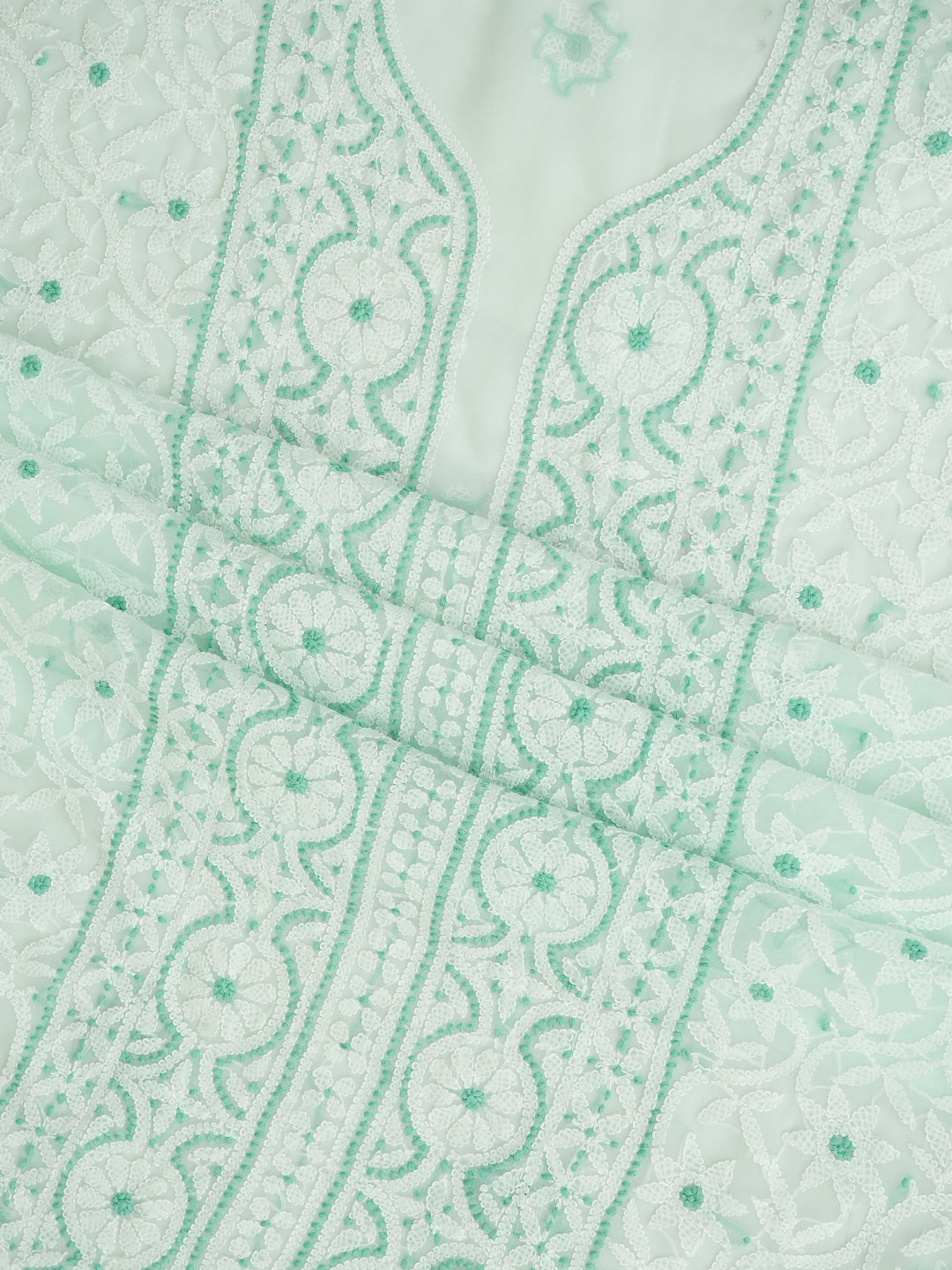 Ada Hand Embroidered Sea Green Faux Georgette Lucknowi Chikankari Unstitched Suit Piece 01A977933