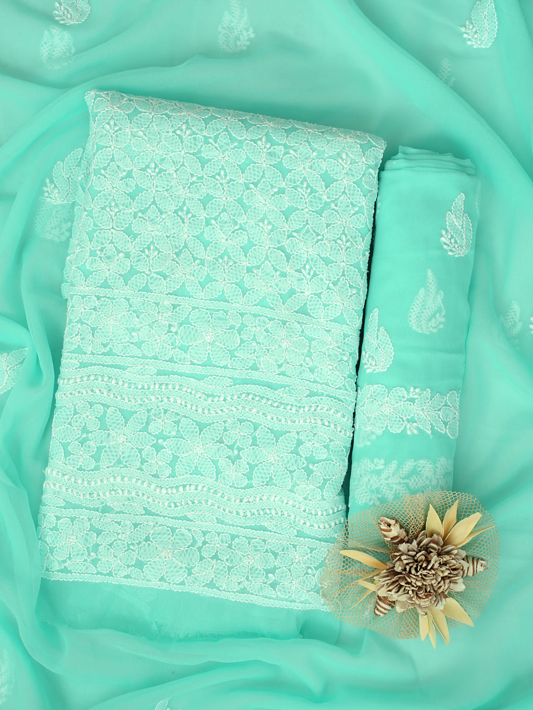 Ada Hand Embroidered Sea Green Georgette Lucknowi Chikankari Unstitched Suit Piece 01A1002687_4