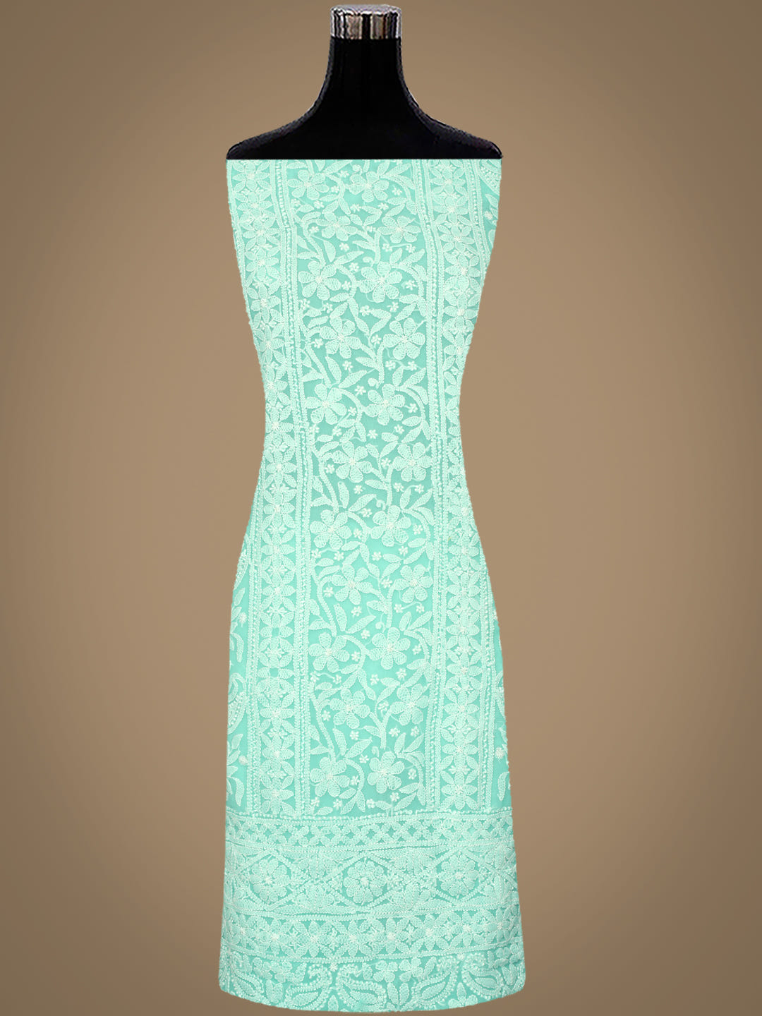 Ada Hand Embroidered Sea Green Georgette Lucknowi Chikankari Unstitched Suit Piece_3