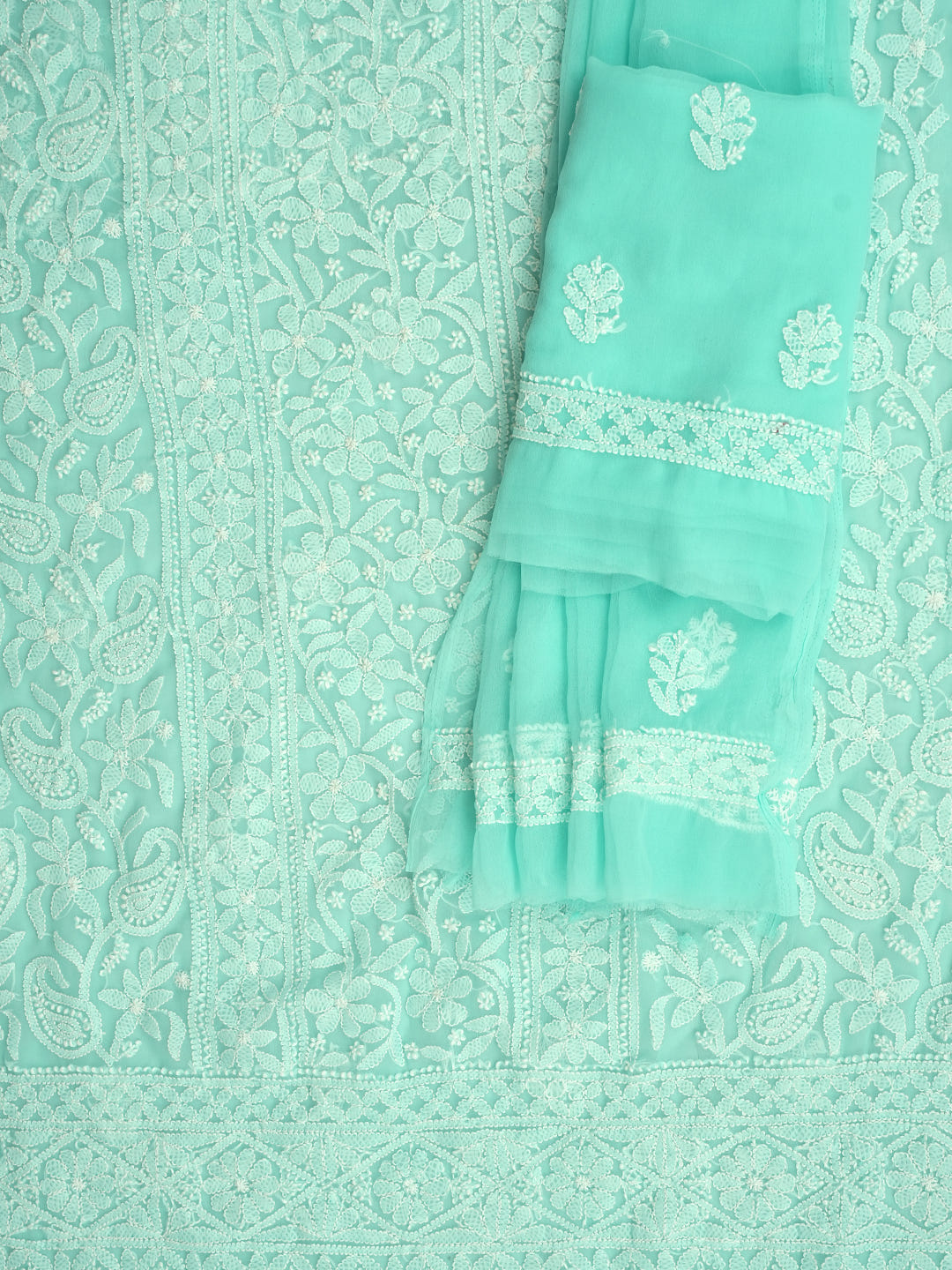 Ada Hand Embroidered Sea Green Georgette Lucknowi Chikankari Unstitched Suit Piece_5