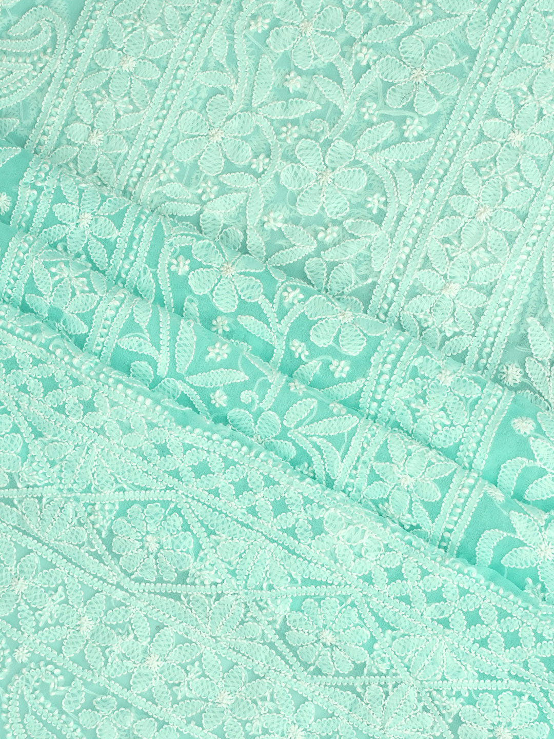 Ada Hand Embroidered Sea Green Georgette Lucknowi Chikankari Unstitched Suit Piece_6