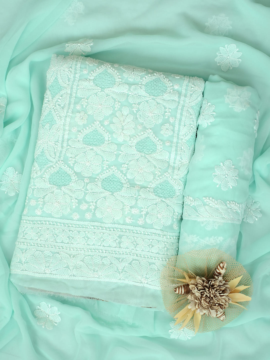 Ada Hand Embroidered Sea Green Georgette Lucknowi Chikankari Unstitched Suit Piece 01A985236_1