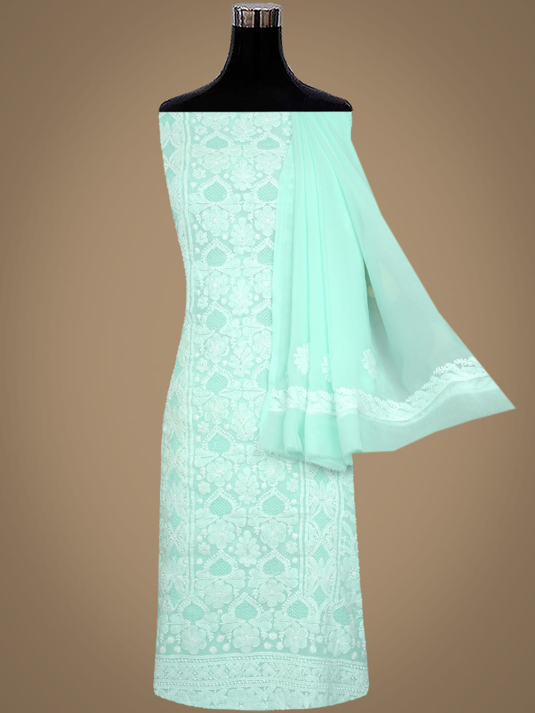 Ada Hand Embroidered Sea Green Georgette Lucknowi Chikankari Unstitched Suit Piece 01A985236_8