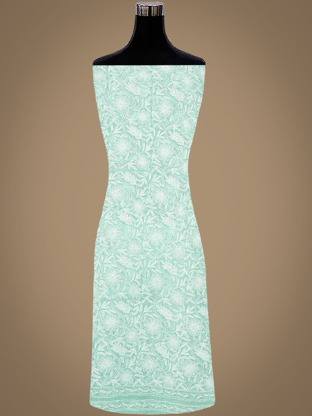 Ada Hand Embroidered Sea Green Kota Lucknowi Chikankari Unstitched Kurta Dupatta set 01A971057