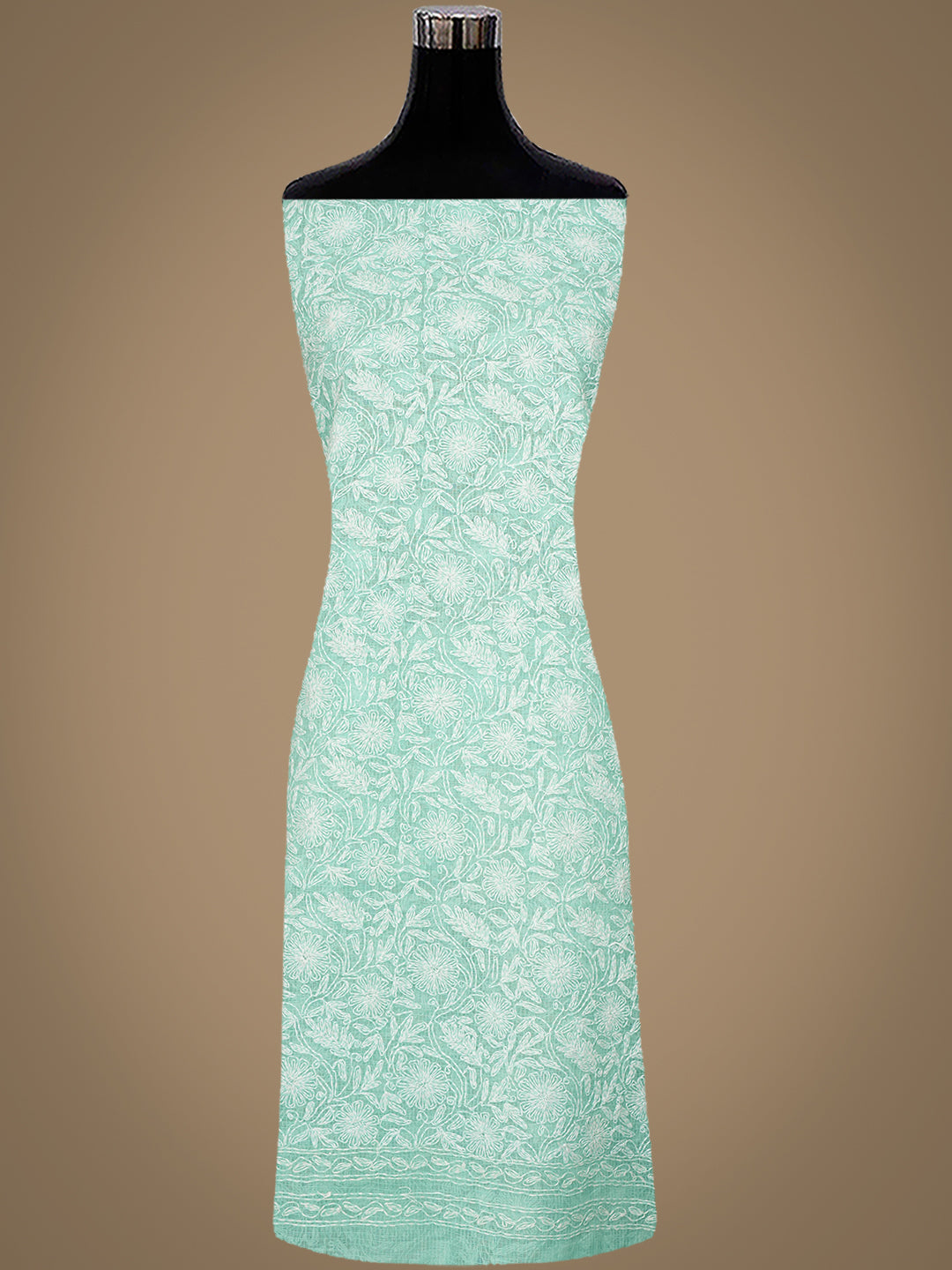 Ada Hand Embroidered Sea Green Kota Lucknowi Chikankari Unstitched Kurta Dupatta set 01A971057
