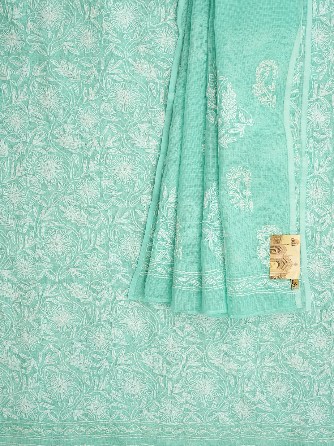 Ada Hand Embroidered Sea Green Kota Lucknowi Chikankari Unstitched Kurta Dupatta set 01A971057