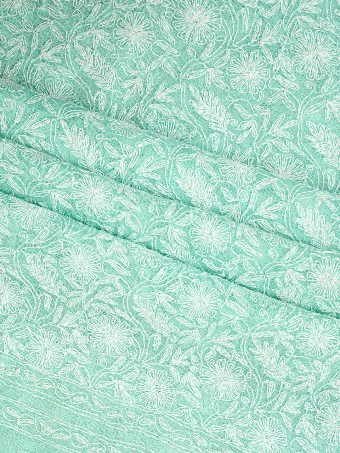 Ada Hand Embroidered Sea Green Kota Lucknowi Chikankari Unstitched Kurta Dupatta set 01A971057
