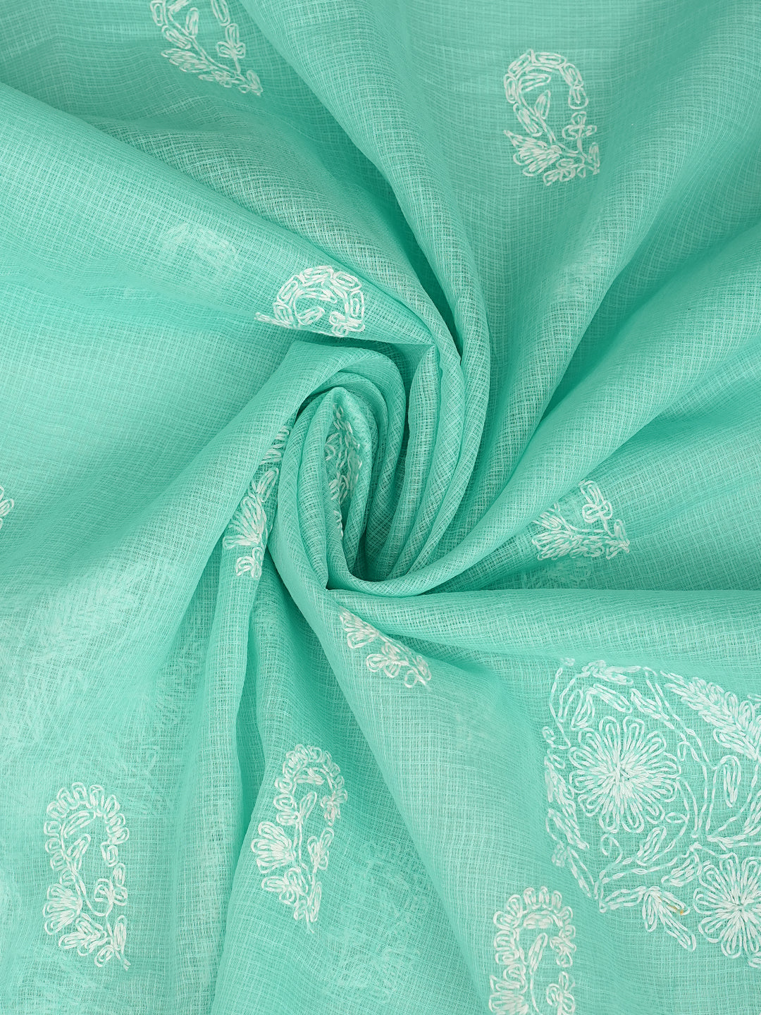 Ada Hand Embroidered Sea Green Kota Lucknowi Chikankari Unstitched Kurta Dupatta set 01A971057