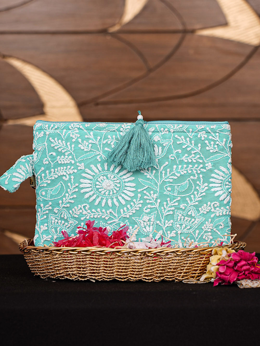 Ada Hand Embroidered Sea Green Pure Georgette Lucknowi Chikankari Pouch 01A922754