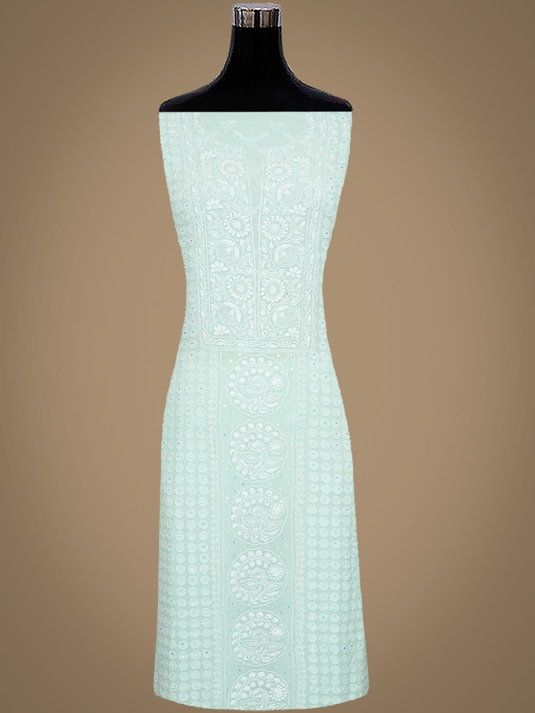 Ada Hand Embroidered Sea Green Pure Georgette Lucknowi Chikankari Unstitched Kurta Dupatta Set With Pearl Work 01A988211