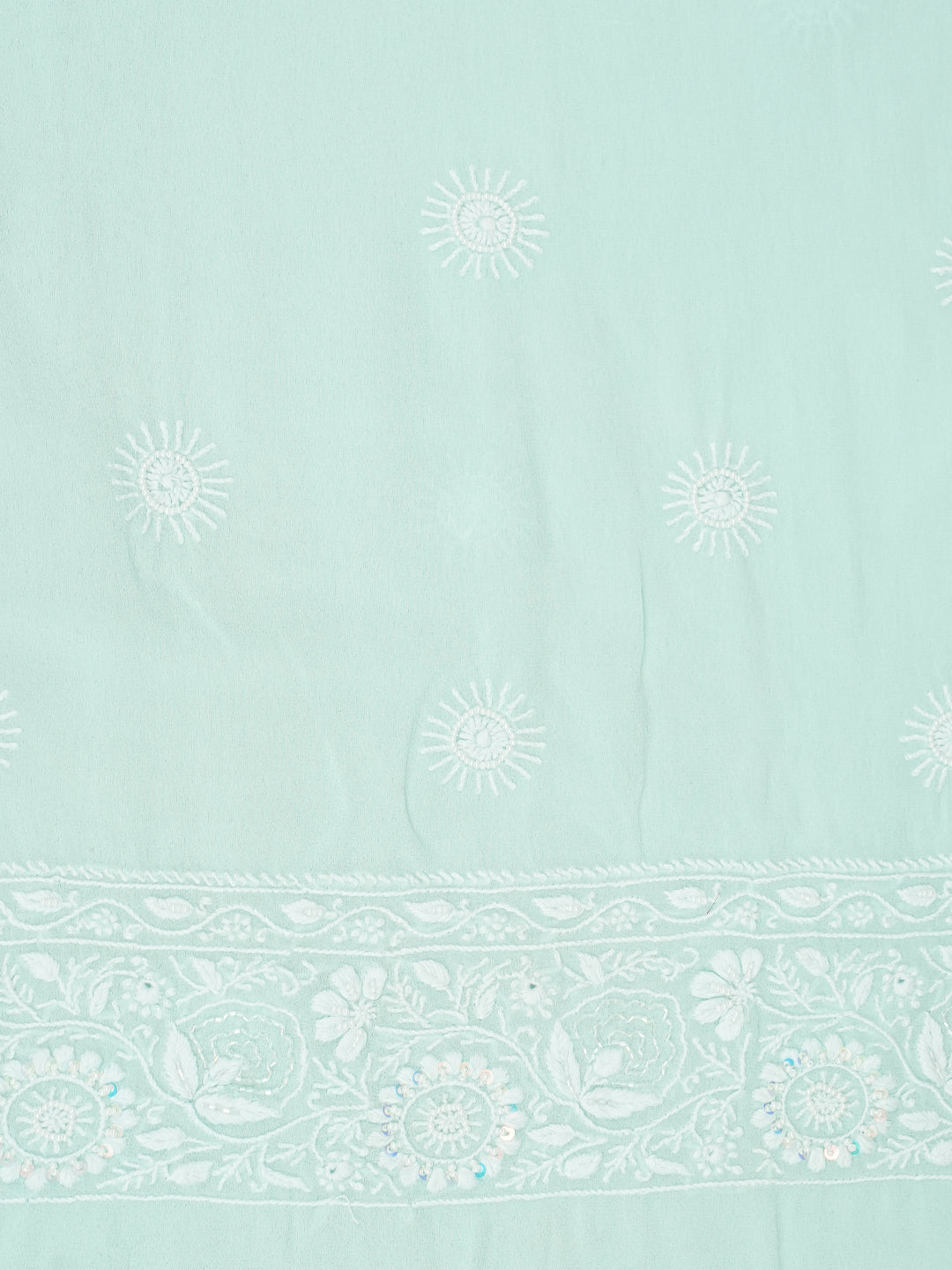Ada Hand Embroidered Sea Green Pure Georgette Lucknowi Chikankari Unstitched Kurta Dupatta Set With Pearl Work 01A988211