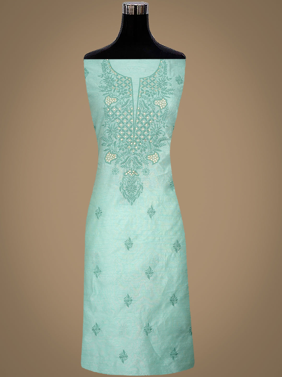 Ada Hand Embroidered Sea Green Silk Lucknowi Chikankari Unstitched Kurta Dupatta Set 01A987106