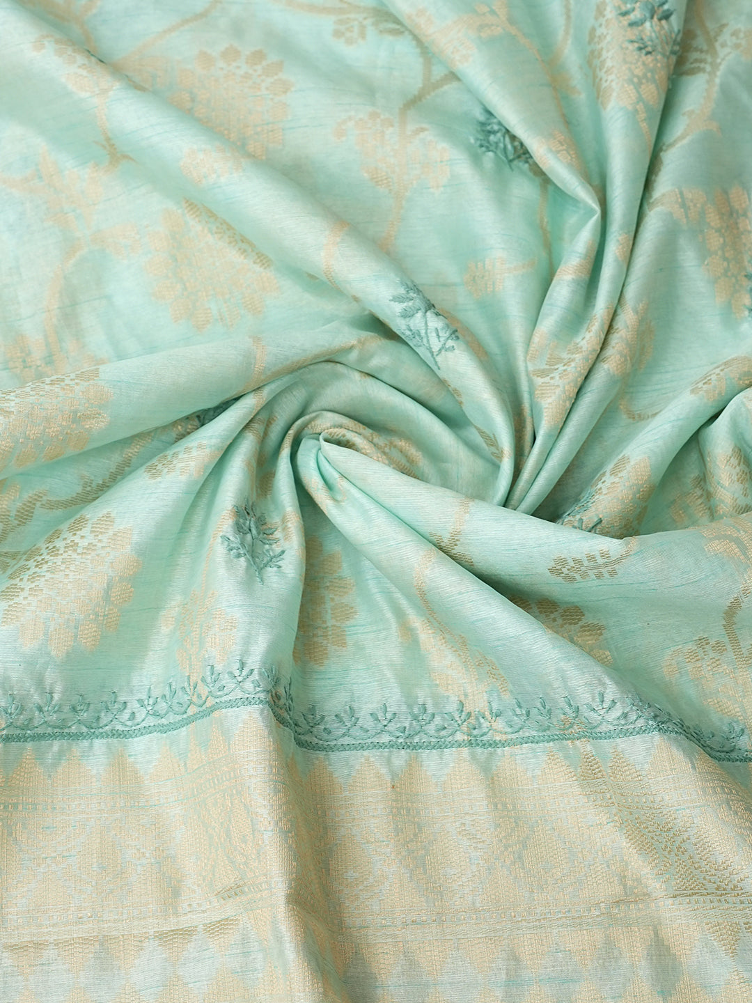 Ada Hand Embroidered Sea Green Silk Lucknowi Chikankari Unstitched Kurta Dupatta Set 01A987106