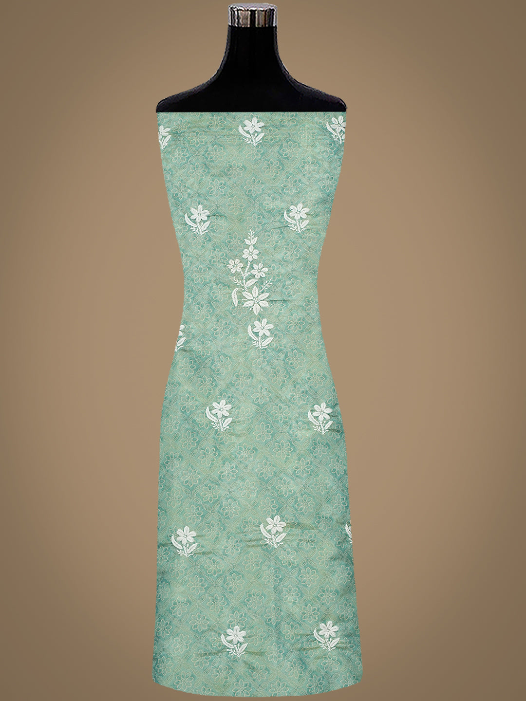 Ada Hand Embroidered Sea Green Tissue Lucknowi Chikankari Unstitched Kurta Dupatta Set 01A980035