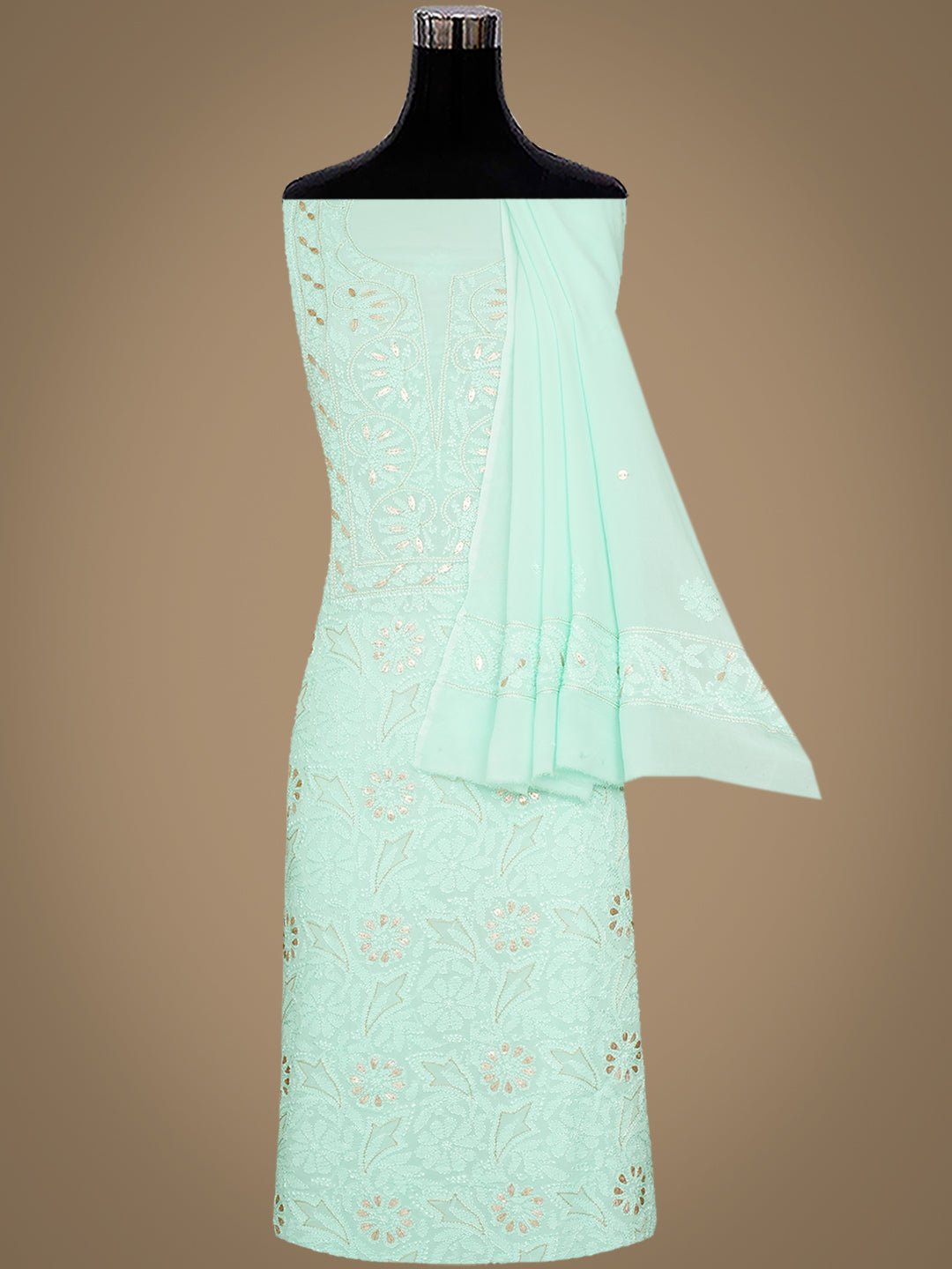 Sea Green Lucknowi Chikankari Unstitched Kurta Set