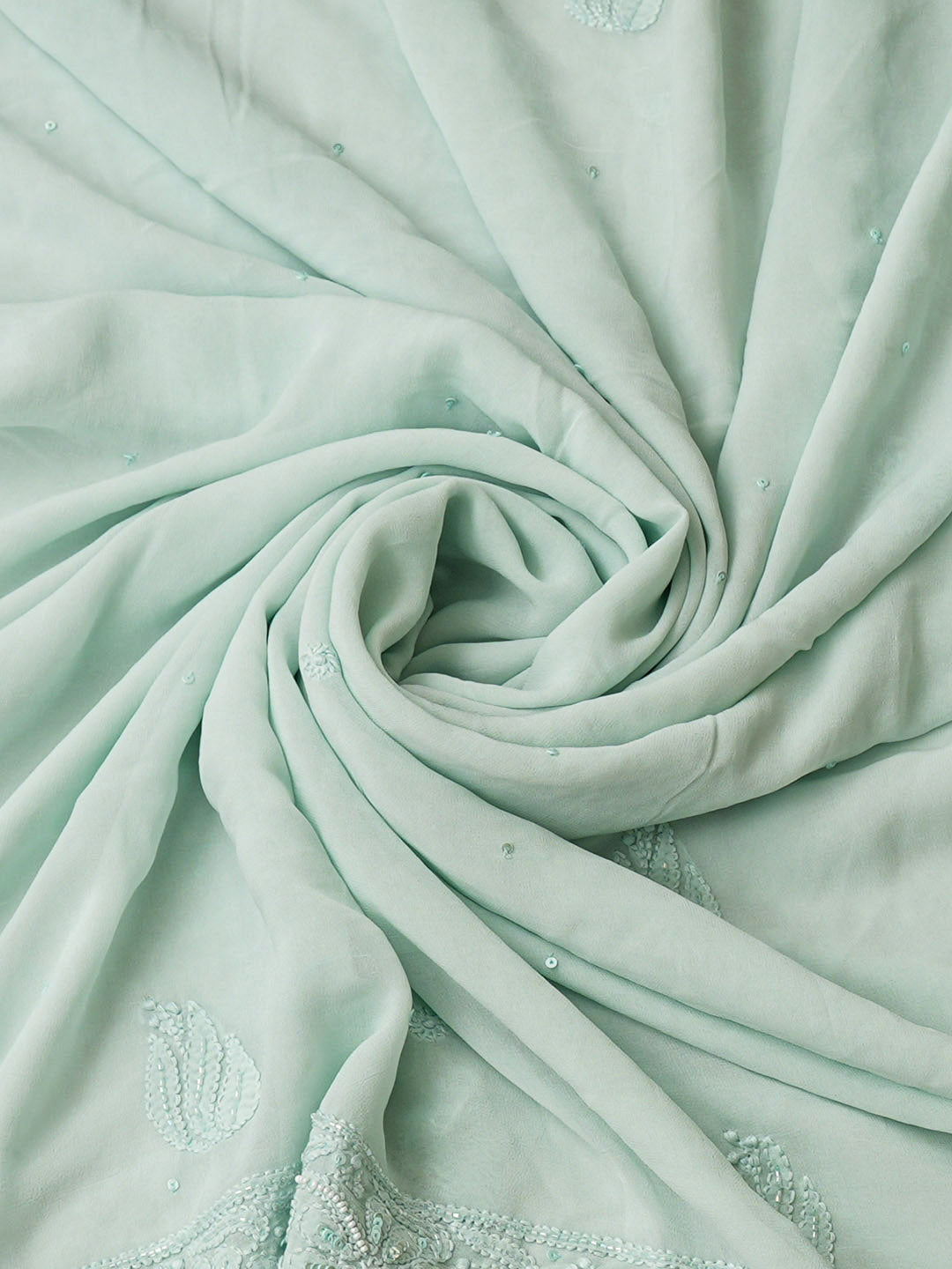 Ada Hand Embroidered Sea Green Viscose Georgette Lucknowi Chikankari Unstitched Kurta Dupatta Set With Pearl Work 01A933281