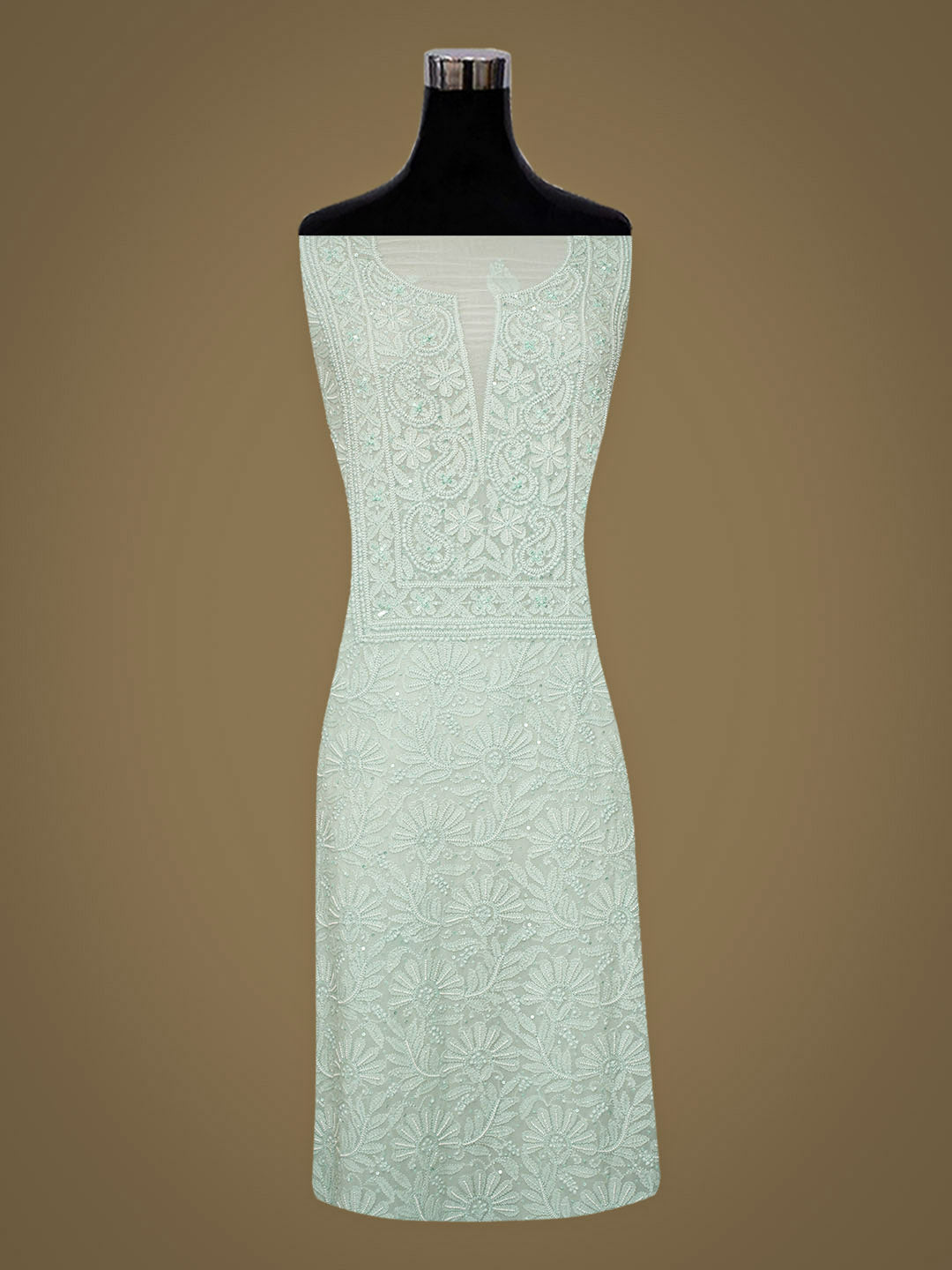 Ada Hand Embroidered Sea Green Viscose Georgette Lucknowi Chikankari Unstitched Kurta Dupatta Set With Pearl Work 01A933281