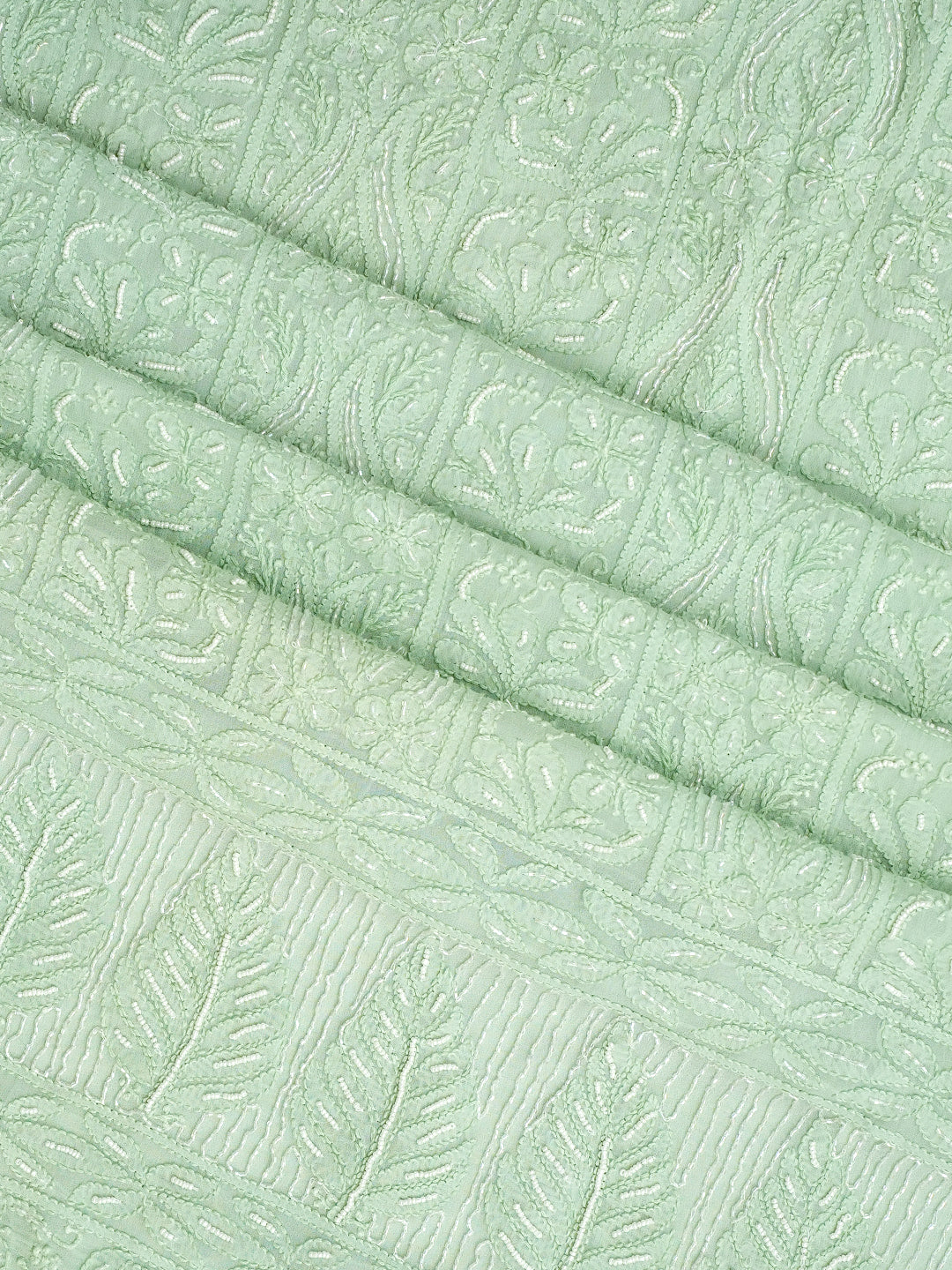 Ada Hand Embroidered Sea Green Viscose Georgette Lucknowi Chikankari Unstitched Kurta Dupatta Set With Pearl Work 01A977911