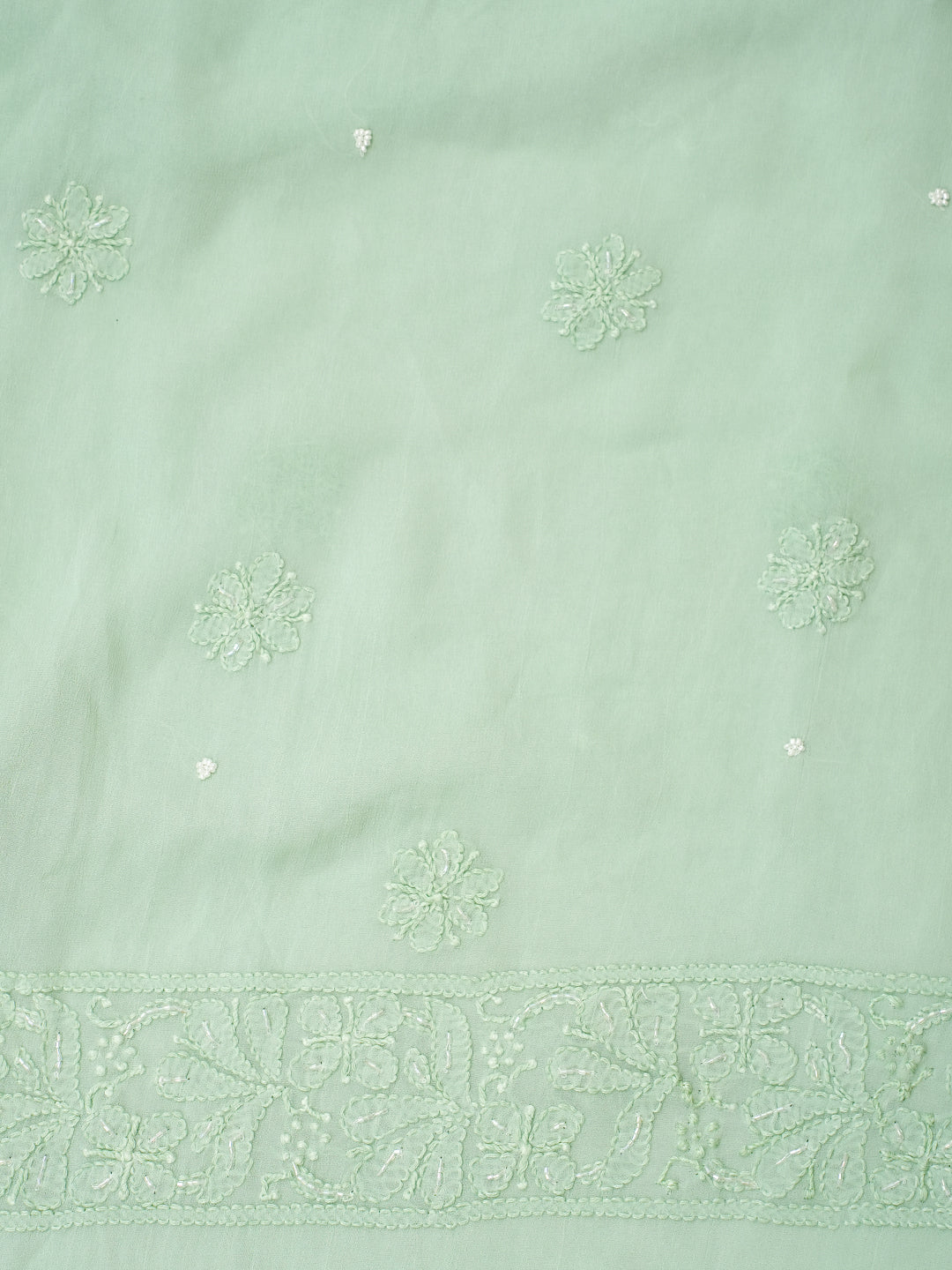 Ada Hand Embroidered Sea Green Viscose Georgette Lucknowi Chikankari Unstitched Kurta Dupatta Set With Pearl Work 01A977911