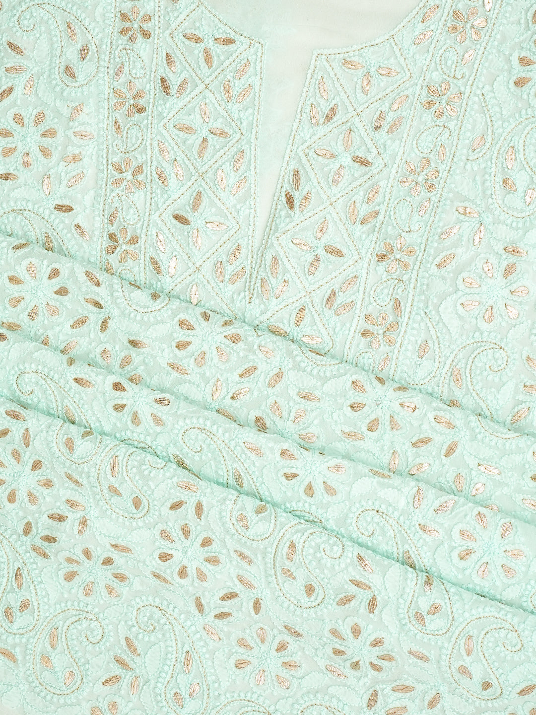 Ada Hand Embroidered Sea Green Viscose Georgette Lucknowi Chikankari Unstitched Kurta Dupatta Set With Gota Patti Work 01A962630