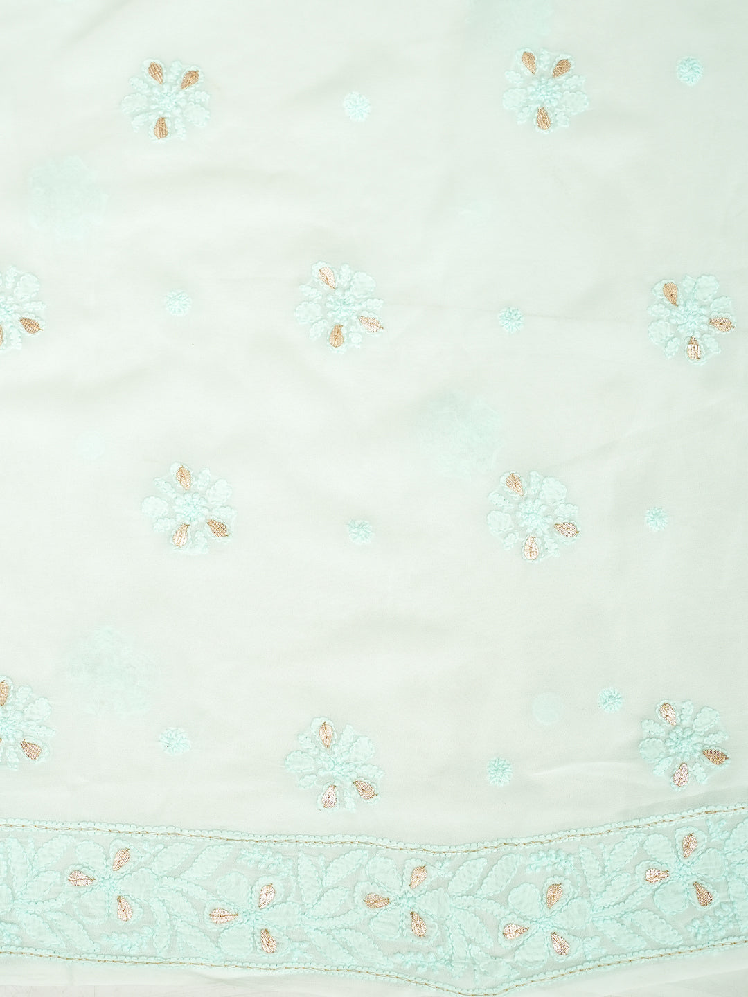 Ada Hand Embroidered Sea Green Viscose Georgette Lucknowi Chikankari Unstitched Kurta Dupatta Set With Gota Patti Work 01A962630