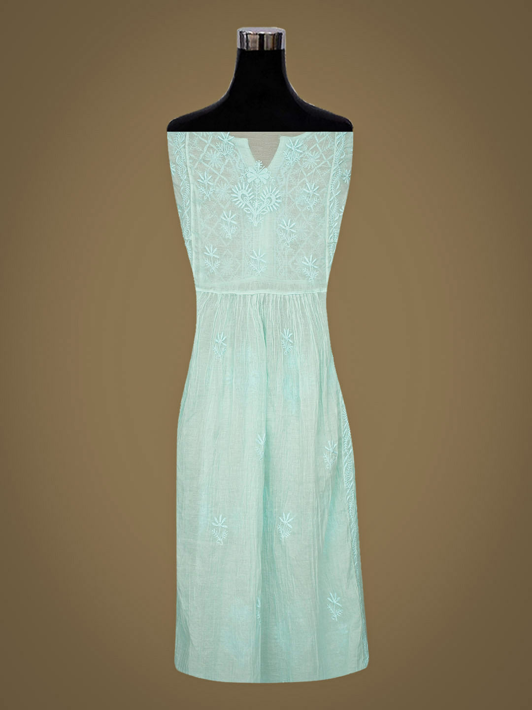 Ada Hand Embroidered Sky Blue Chanderi Lucknowi Chikankari Semi-Stitched A-Line Kurta Dupatta Set 07A500346