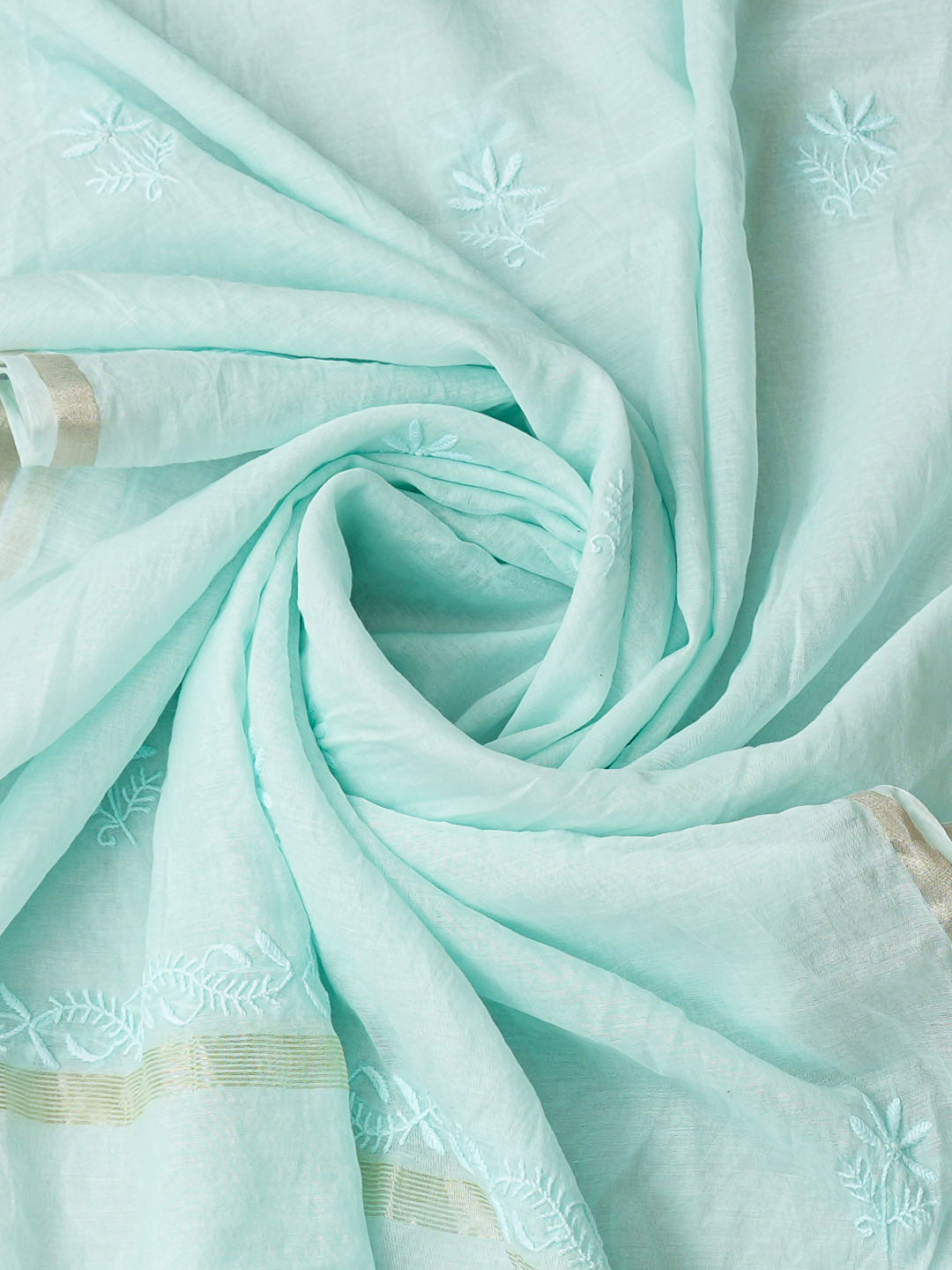 Ada Hand Embroidered Sky Blue Chanderi Lucknowi Chikankari Semi-Stitched A-Line Kurta Dupatta Set 07A500346