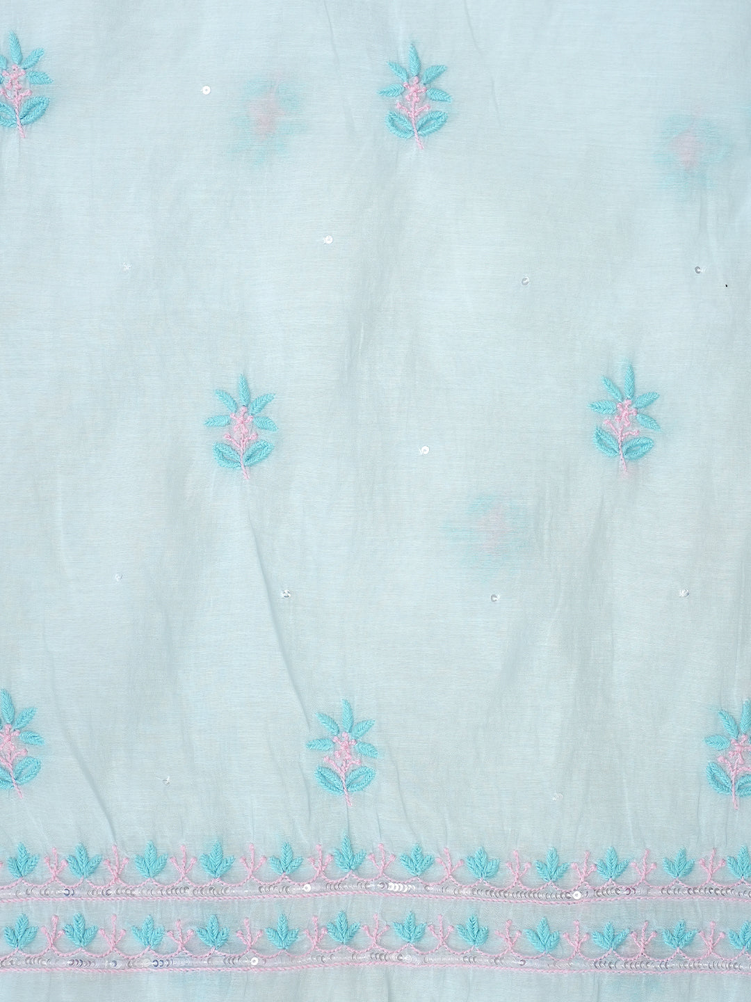 Ada Hand Embroidered Sky Blue Chanderi Lucknowi Chikankari Unstitched Kurta Dupatta Set With Pearl Work 01A988133