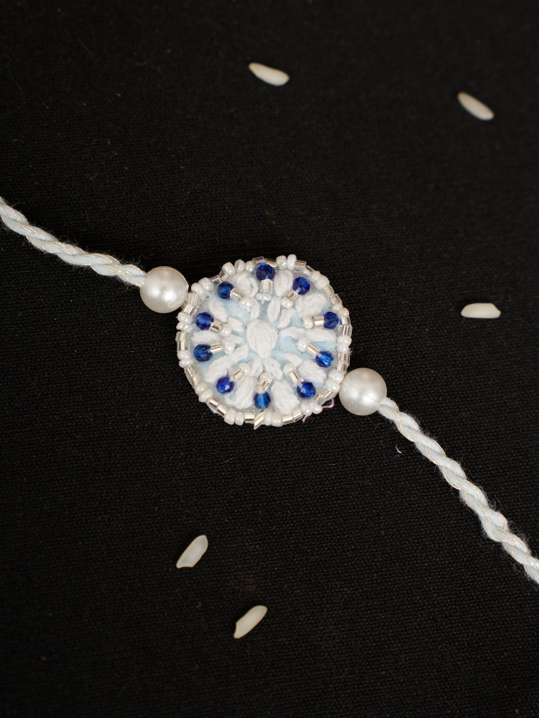Ada Hand Embroidered Lemon Georgette Raksha Sutra Rakhi With Cutdana Work_2