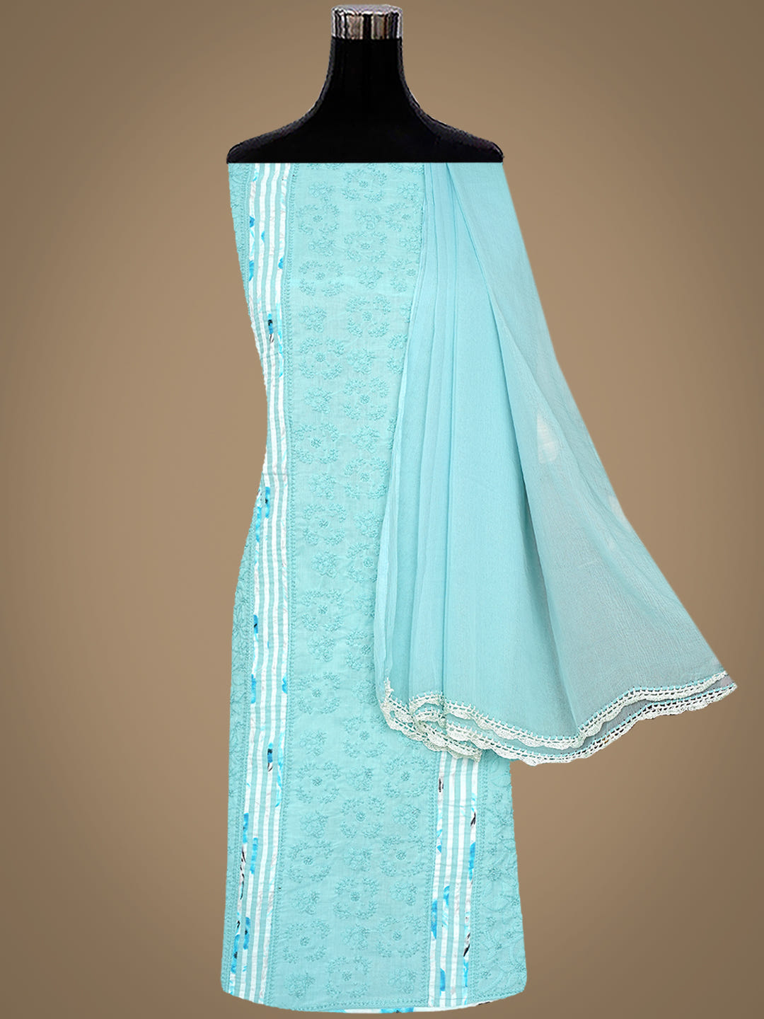 Ada Hand Embroidered Sky Blue Cotton Lucknowi Chikankari Unstitched Suit Piece 01A964841