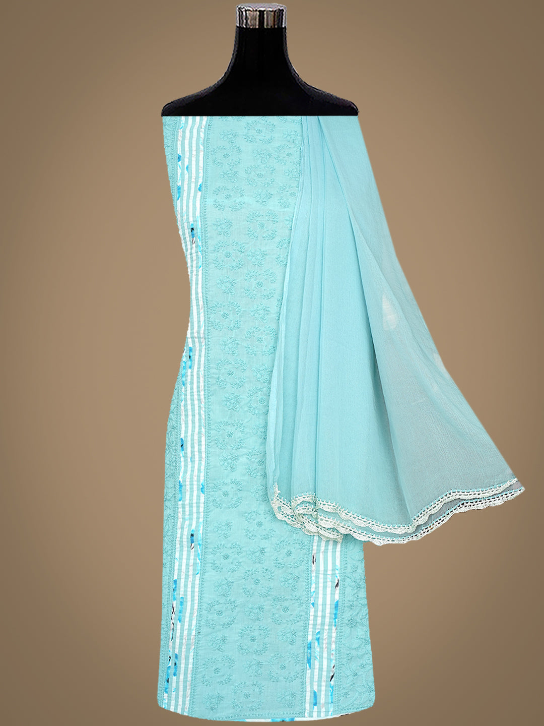 Ada Hand Embroidered Sky Blue Cotton Lucknowi Chikankari Unstitched Suit Piece 01A964841