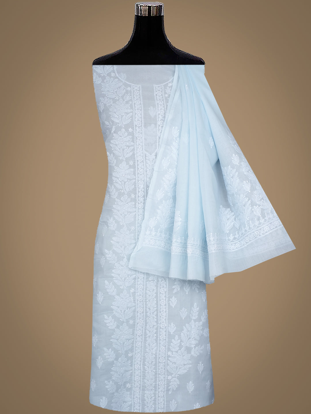 Ada Hand Embroidered Sky Blue Cotton Lucknowi Chikankari Unstitched Suit Piece 01A977508