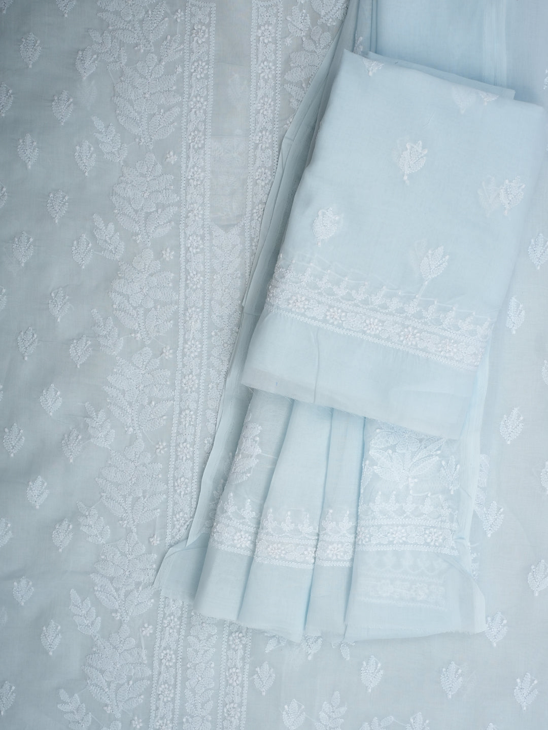 Ada Hand Embroidered Sky Blue Cotton Lucknowi Chikankari Unstitched Suit Piece 01A977508