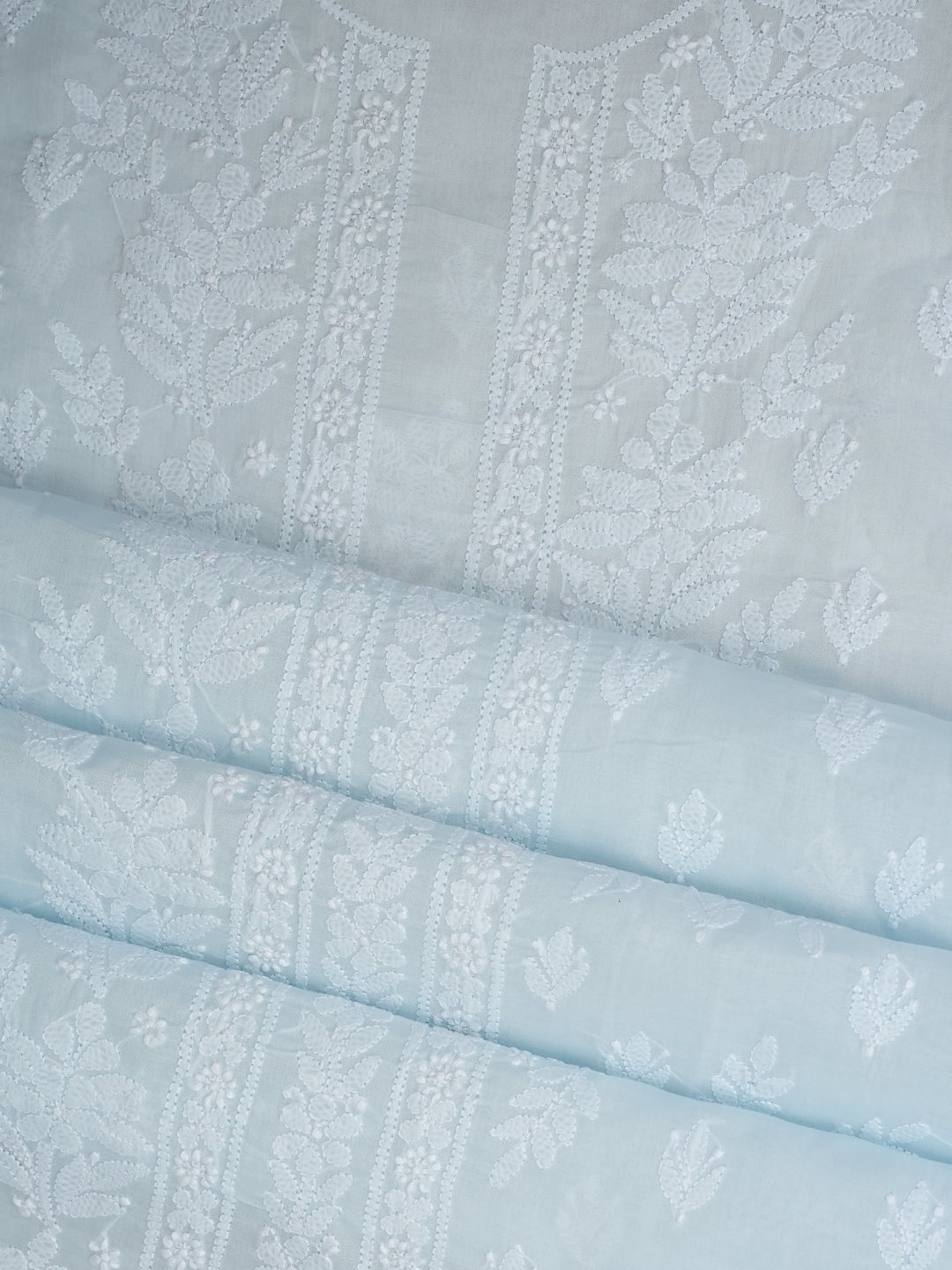 Ada Hand Embroidered Sky Blue Cotton Lucknowi Chikankari Unstitched Suit Piece 01A977508