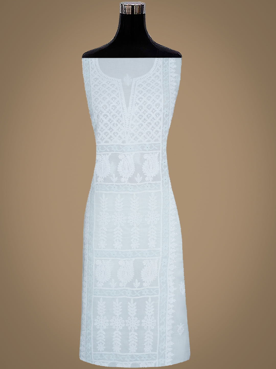 Ada Hand Embroidered Sky Blue Cotton Lucknowi Chikankari Unstitched Suit Piece With Chiffon Dupatta 01A981992