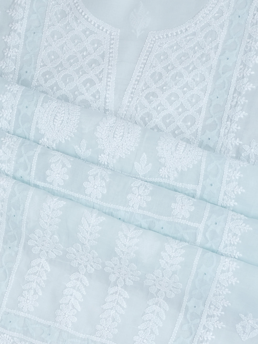 Ada Hand Embroidered Sky Blue Cotton Lucknowi Chikankari Unstitched Suit Piece With Chiffon Dupatta 01A981992