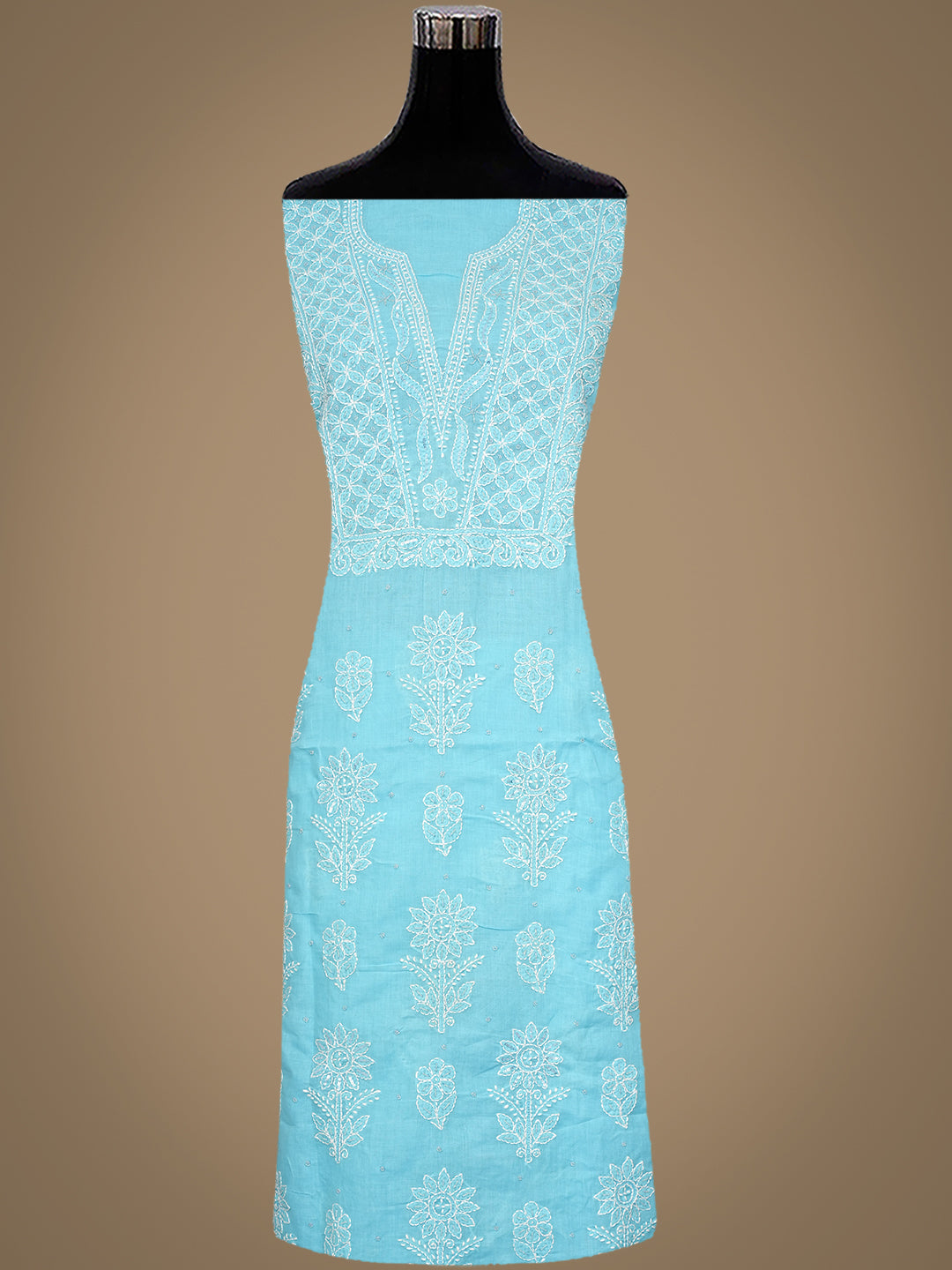 Ada Hand Embroidered Sky Blue Cotton Lucknowi Chikankari Unstitched Suit Piece With Pearl Work 01A751960