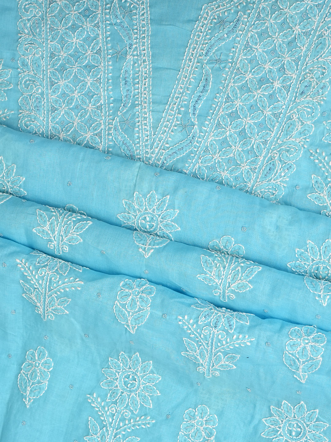 Ada Hand Embroidered Sky Blue Cotton Lucknowi Chikankari Unstitched Suit Piece With Pearl Work 01A751960