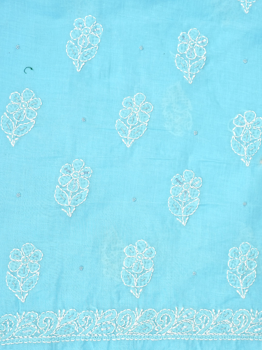 Ada Hand Embroidered Sky Blue Cotton Lucknowi Chikankari Unstitched Suit Piece With Pearl Work 01A751960