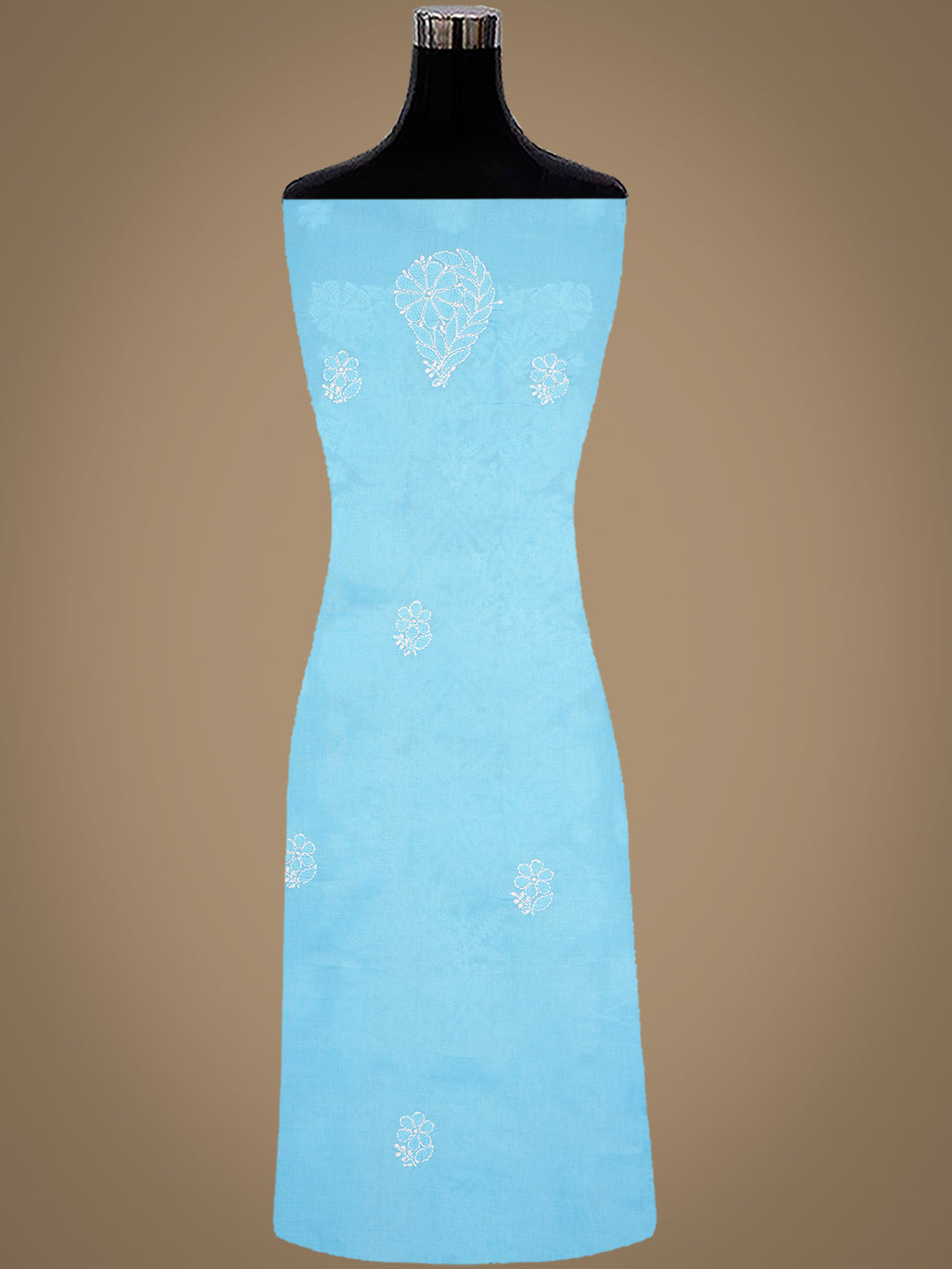 Ada Hand Embroidered Sky Blue Cotton Lucknowi Chikankari Unstitched Suit Set With Chiffon Dupatta 01A1010635