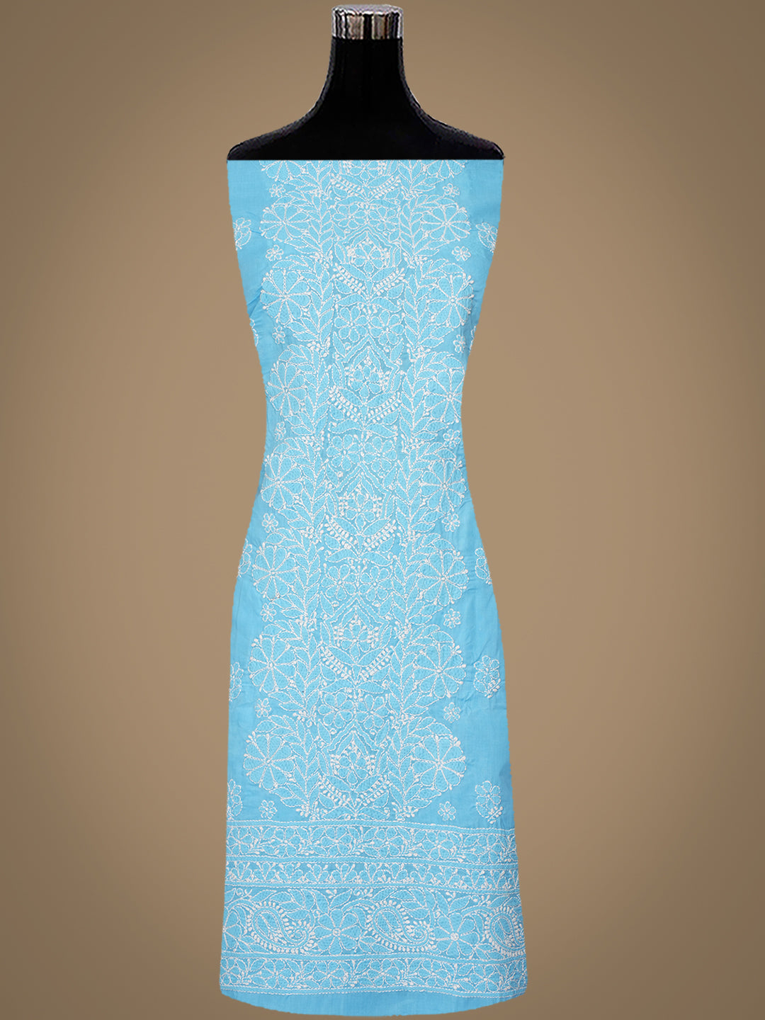 Ada Hand Embroidered Sky Blue Cotton Lucknowi Chikankari Unstitched Suit Set With Chiffon Dupatta 01A1010635