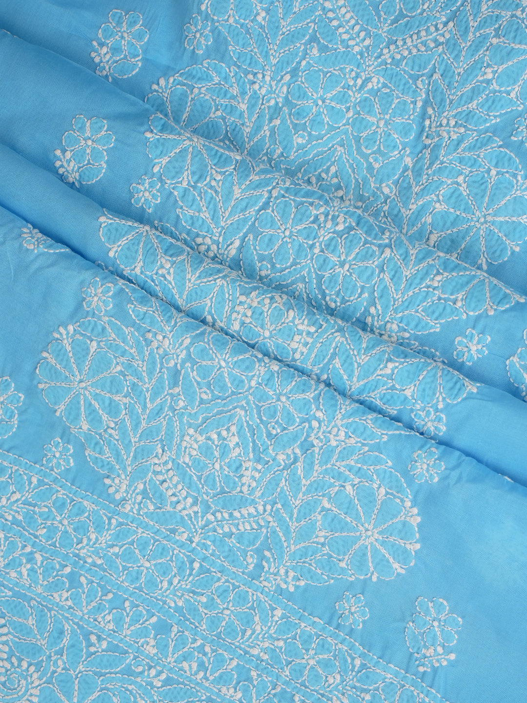 Ada Hand Embroidered Sky Blue Cotton Lucknowi Chikankari Unstitched Suit Set With Chiffon Dupatta 01A1010635