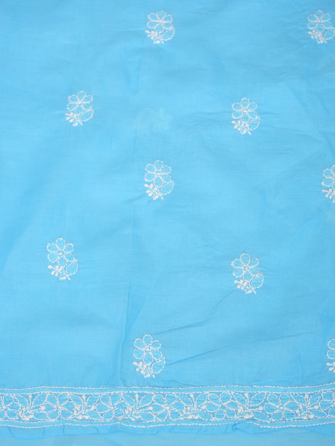 Ada Hand Embroidered Sky Blue Cotton Lucknowi Chikankari Unstitched Suit Set With Chiffon Dupatta 01A1010635