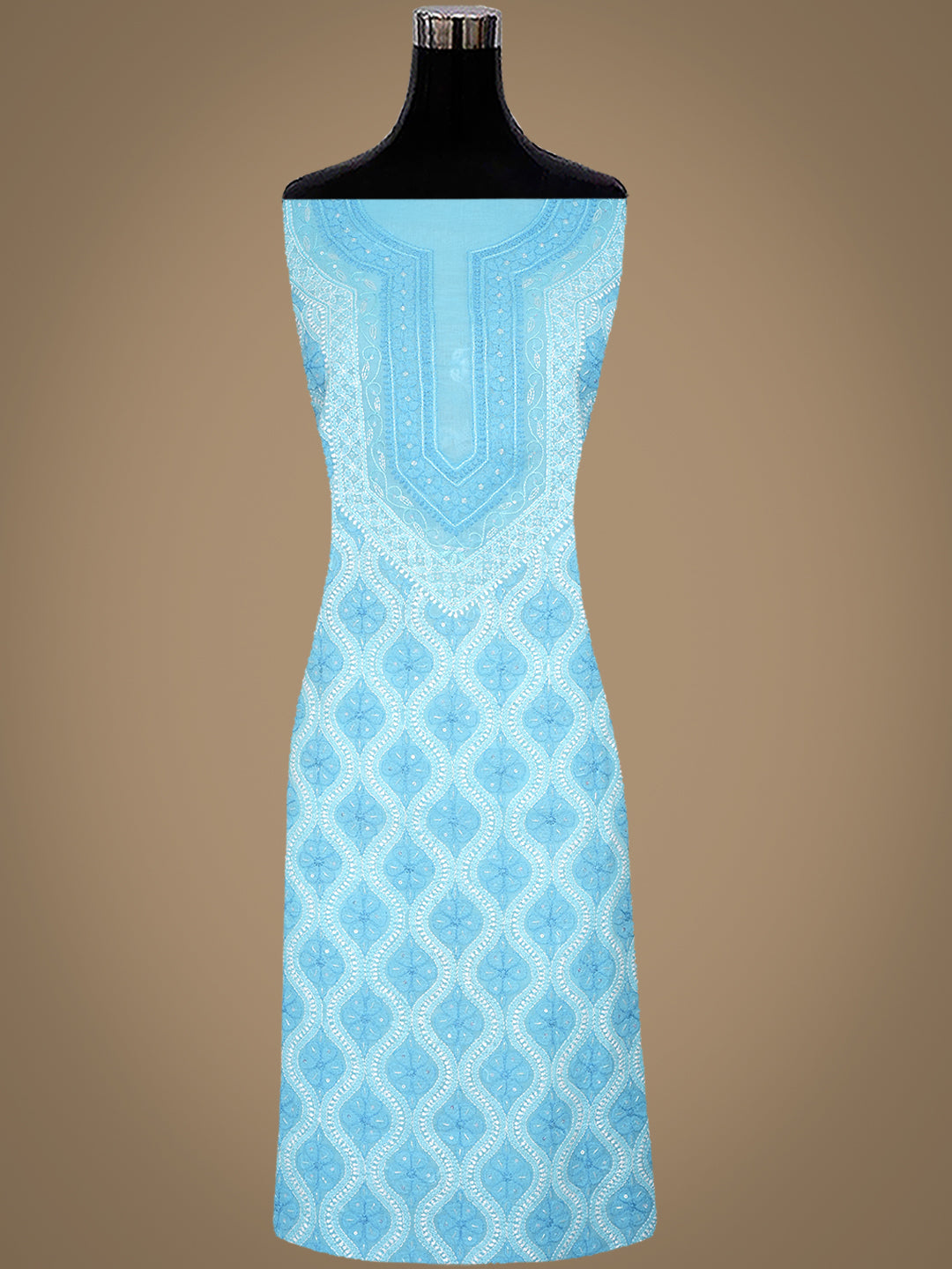 Ada Hand Embroidered Sky Blue Cotton Lucknowi Chikankari Unstitched Suit Set With Chiffon Dupatta and Catdana Work 01A1006686
