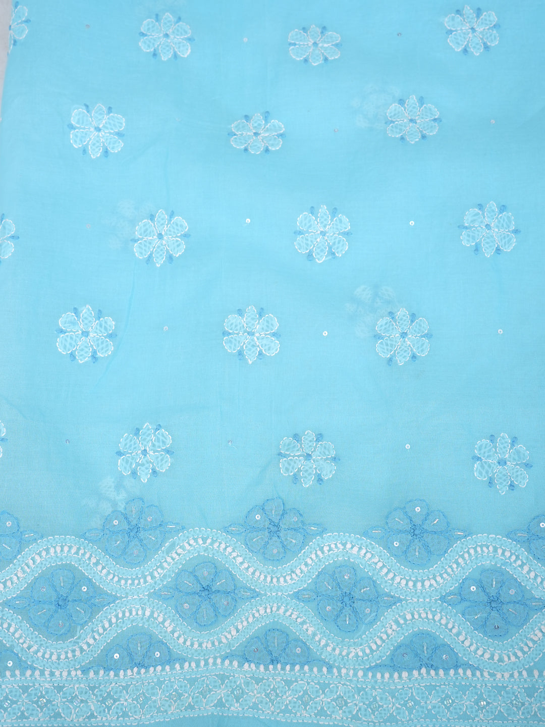 Ada Hand Embroidered Sky Blue Cotton Lucknowi Chikankari Unstitched Suit Set With Chiffon Dupatta and Catdana Work 01A1006686