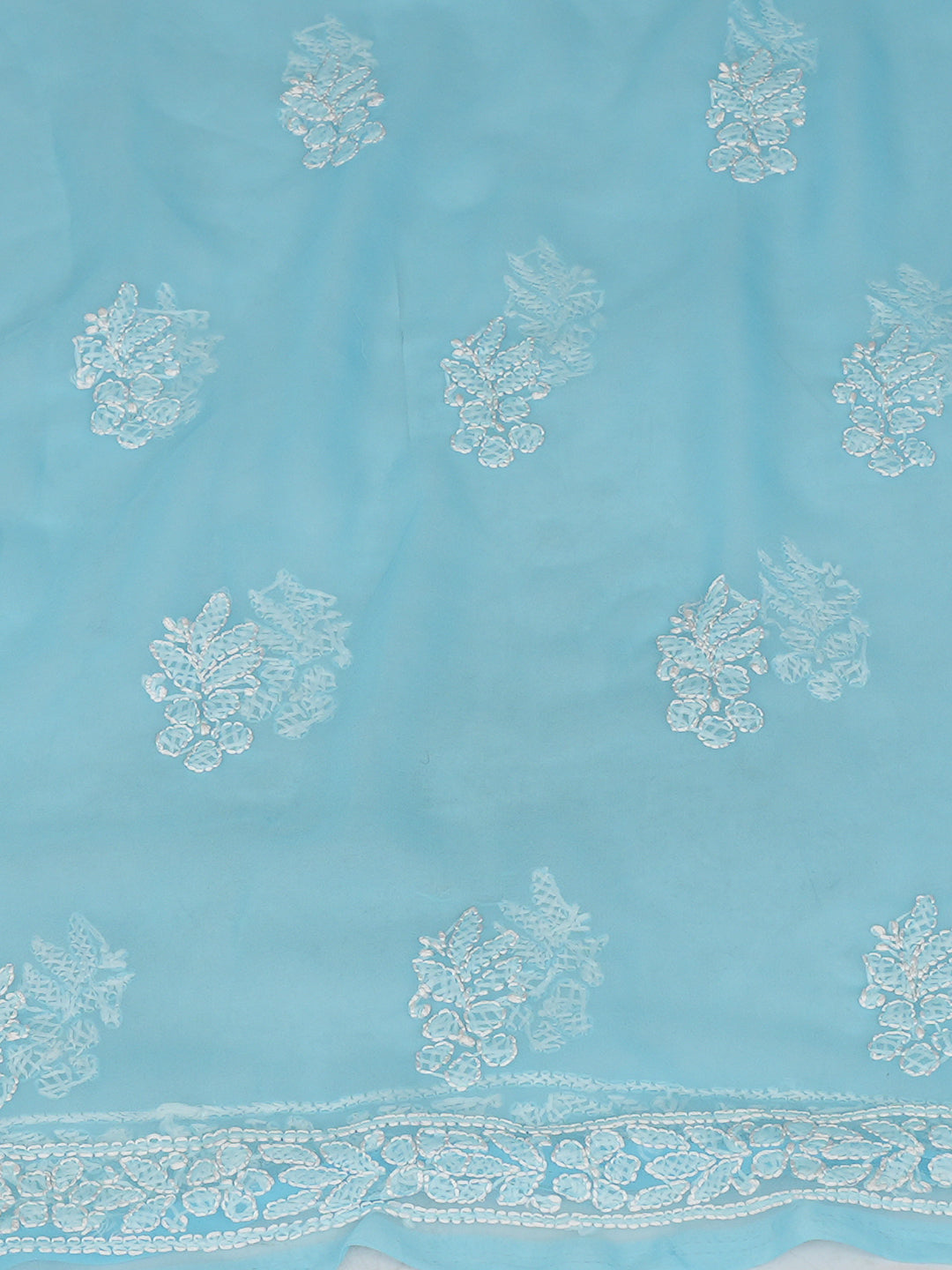 Ada Hand Embroidered Sky Blue Faux Georgette Lucknowi Chikankari Unstitched Suit Piece_5
