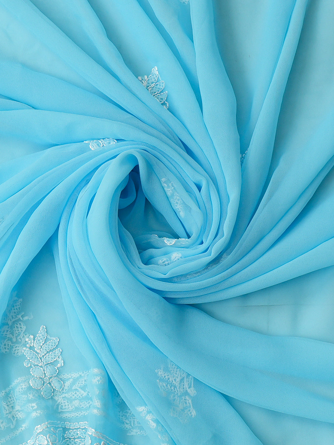 Ada Hand Embroidered Sky Blue Faux Georgette Lucknowi Chikankari Unstitched Suit Piece_6