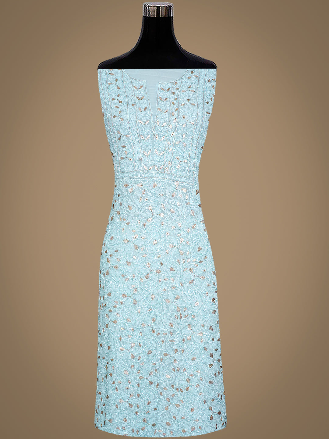 Ada Hand Embroidered Sky Blue Viscose Georgette Lucknowi Chikankari Unstitched Kurta Dupatta Set With Gota Patti Work 01A984157