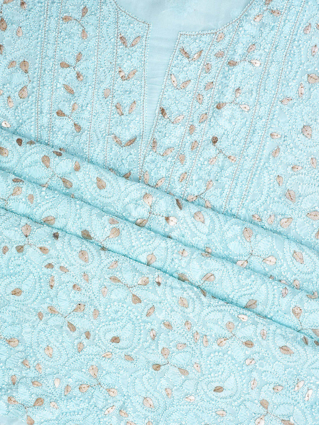 Ada Hand Embroidered Sky Blue Viscose Georgette Lucknowi Chikankari Unstitched Kurta Dupatta Set With Gota Patti Work 01A984157